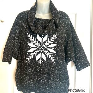 Snowflake Charcoal and White Cowl Neck Sweater with Batwing 3/4 sleeves